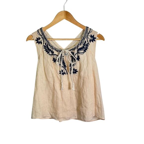St Roche Tops - New ST. ROCHE Lightweight Floral Embroidered Cotton Sleeveless Boho Top Sz M